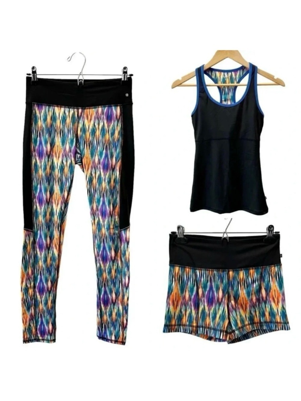 La Vie En Rose 3PC Active Leggings Shorts Tank Top Gym Workout Set Black XS/S